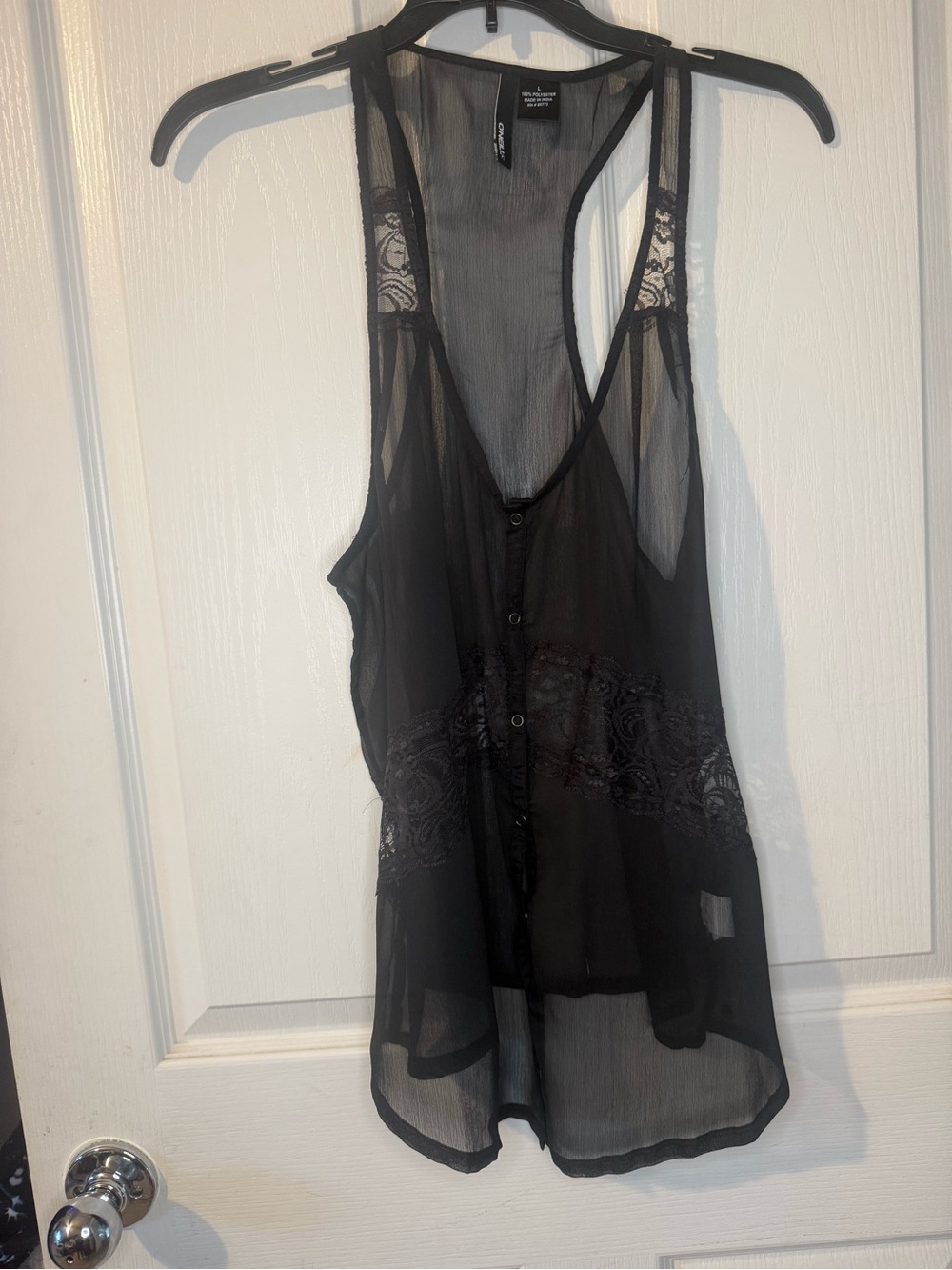 O'Neill Black Sheer Lace-Trim Racerback Camisole